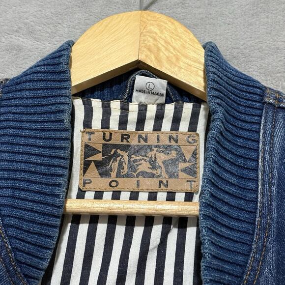 Vintage Turning Point Denim Varsity Jacket Logo Made Macau Men’s - Picture 3 of 10